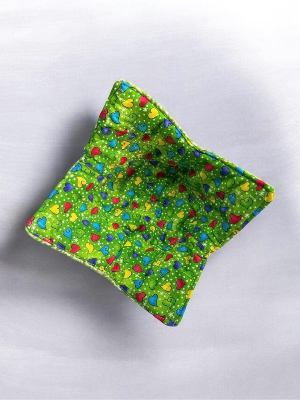 Bright Green Heart Print Fabric Handmade Bowl Cozy (v)